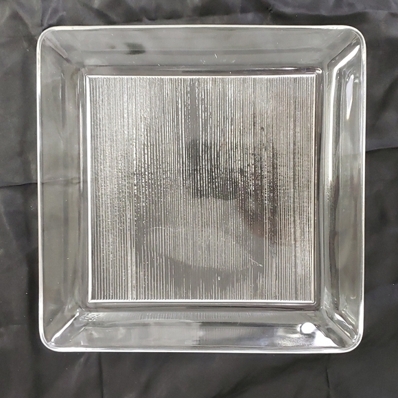 Glass Square Serving Dish 7x7 Base Pressed Glass Clear Ridged Bottom - Picture 1 of 8